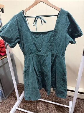 ARULA Teal Square-Neck Puff Sleeve Dress